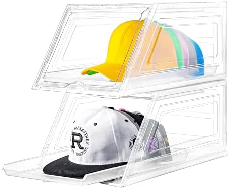 Stackable Clear Hat Organizer for Baseball Caps with Sliding Drawer