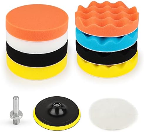 Kshineni 5 Inch(125 mm) Drill Polishing Pads 11 Pcs Car Polishers and Buffers Compound Buffing Kits Drill Attactment for Auto Polisher,Sanding,Waxing