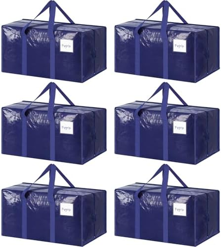 6 Pack Extra Heavy Duty Large Moving Bags with Strong Zipper, Dark Blue