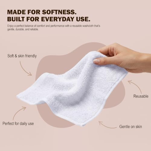 24 Pack Washcloths, 12x12 in, 100% Cotton, White