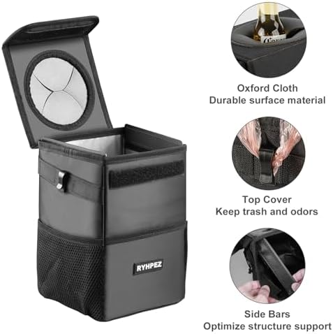 Ryhpez Car Trash Can with Lid, Hanging Trash Bin Car Garbage Can, Leakproof