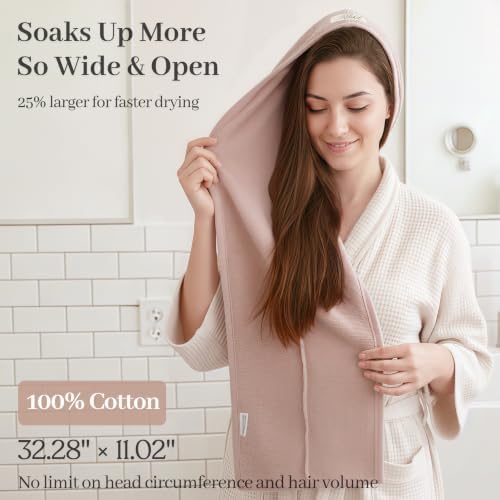 100% Cotton Hair Towel Wrap for Women, 2 Pack Hair Drying Towels