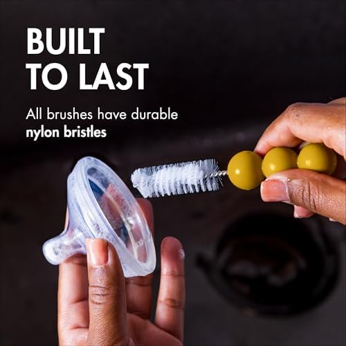 Mod Baby Bottle Brushes - Includes Bottle Cleaner Brush, Straw Cleaner Brush, Nipple Brush and Detail Brush for Baby Bottles - Baby Bottle and Straw Brush Cleaning Set - Deco - 4 Count