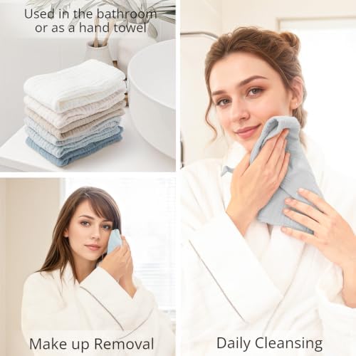6 Pack Face Cloths, 100% Muslin Cotton Wash Cloth for Washing Face