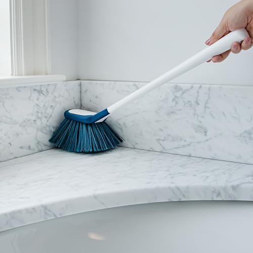 EZ Reach Shower Tub and Tile Scrub Brush, Crevice Bathroom Cleaning Supplies, Non-Scratch Scrubber Tool for Showers, Fixtures, Bathtubs, Drains, Grout, and Marble