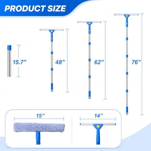 Professional Window Cleaning Kit with 76 Inch Extension Pole