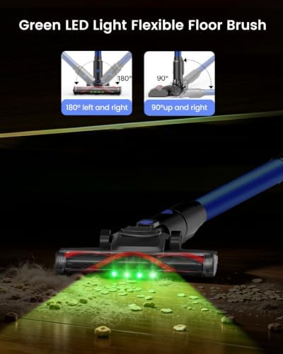 Cordless Vacuum Cleaner, Vacuum Cleaners for Home 500W 40KPa 120Mins with 2 Batteries, Anti-Tangle Rechargeable Lightweight Stick Vacuum with Green Light for Pet Hair/Carpet/Hardwood Floor Blue