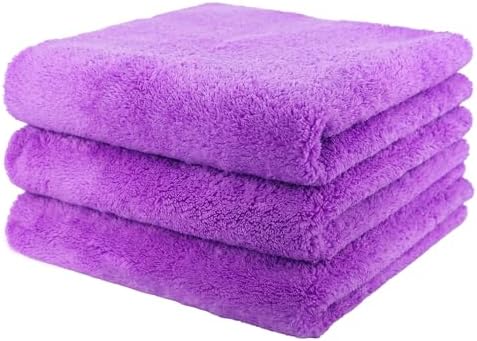 Cleanup Crew Premium Microfiber Towels 3 Pack, 550 GSM Ultra Soft Edgeless Car Cleaning Towels, Scratch-Free Microfiber Cloths for Auto Detailing, Wax Removal, Glass & Interior, Purple