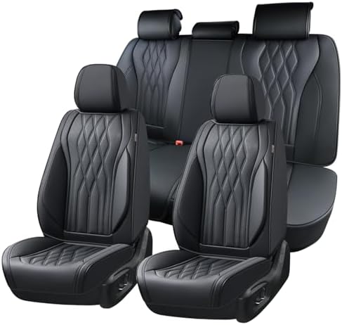Seat Covers FullSet, 5 Seats Car Seat Protector, Waterproof Nappa Leather Cushion, Front & Rear Fit for Most Sedans SUV Pick-up Truck-Black