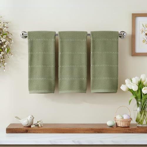 Dark Sage Green Kitchen Hand Dish Towels, Set of 3, 100% Cotton, 18" x 28"
