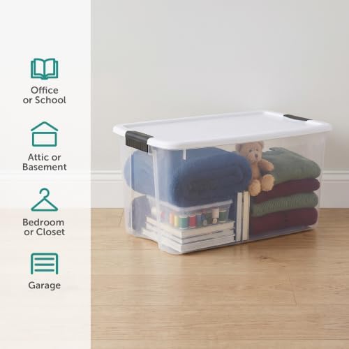 Ultra Latch Box with Lids for Home and Office, 70 Quart, 4-Pack