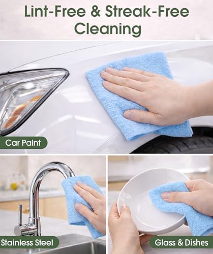 Microfiber Cleaning Cloth Roll - 100 Pack Tear Away Microfiber Paper Towels, Reusable, Washable, Scratch-Free, Kitchen Towels for Car, Home, Kitchen, Glass, Dishes (Blue)
