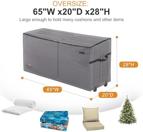 Rolling Cushion Storage Bags with Wheel and Handle, Outdoor Patio Large Storage Container for Furniture Pillow Christmas Tree 9 Ft, 65 x 20 x 28 Inch, Grey