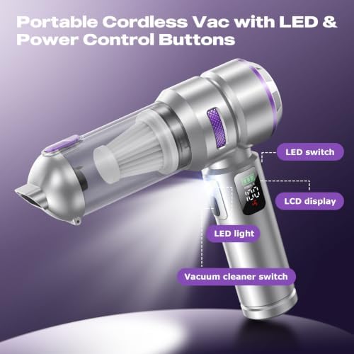 Car Vacuum Portable Cordless, 28000PA 4-in-1 Mini Vacuum