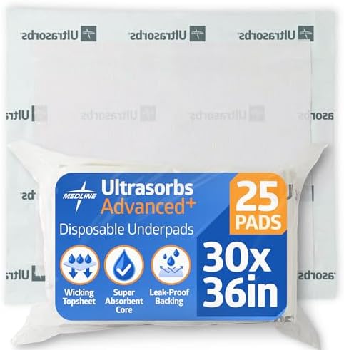 Ultrasorbs Drypads, 30" x 36", 25 Count, Super Absorbent Disposable Bed Pads, Large Incontinence Bed Pads, Chucks Protective Underpads, 10 Times More Absorbent, For Adults, Elderly