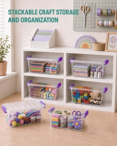 Clear Storage Bins with Lids 6 Pack, 7 Qt Stackable Storage Containers with Buckle Lock, Durable Plastic Containers & Storage Box Organizer for Pantry, Bathroom, Closet & Office Use