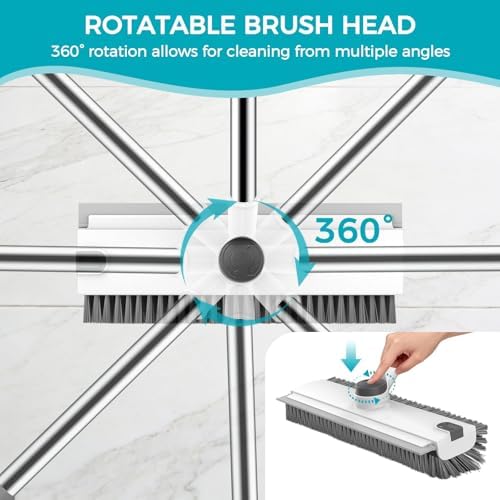 Floor Scrub Brush with 54in Adjustable Long Handle, Grey&White