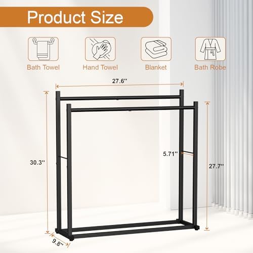 Towel Racks for Bathroom, 2 Tiers Wider Towel Drying Rack Outdoor, Free Standing Towel Rack, Pool Towel Blanket Stand and Display Rack for Oversized Bath Towels, Black