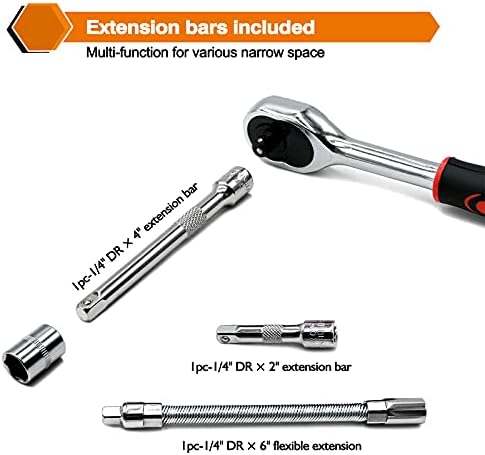 46 Pieces 1/4 inch Drive Socket Ratchet Wrench Set, with Bit Socket Set Metric and Extension Bar for Auto Repairing and Household, with Storage Case