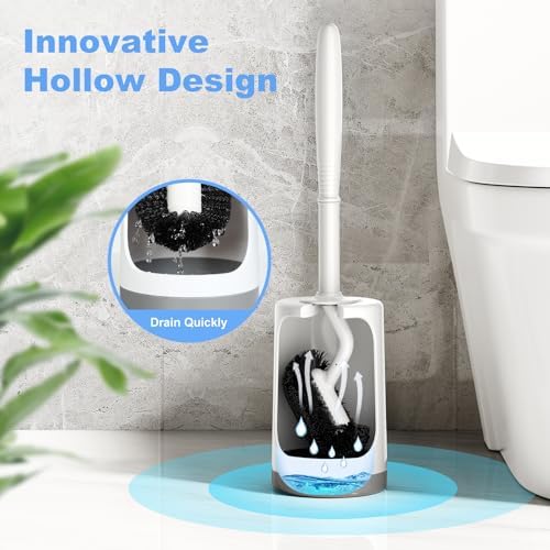 Toilet Bowl Brush Holder Set: Curved Design with Holder for Deep Cleaning Under Rim - Compact Hidden Scrubber for Small Space - Modern RV Bathroom Accessories - 2 Pack