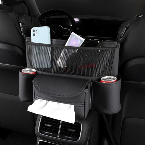 Car Purse Holder Between Seats Car Organizer, Leather Large Capacity Car Handbag Holder for Front Seat, Seat Back Net Ba