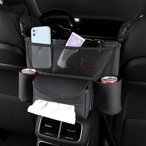 Car Purse Holder Between Seats Car Organizer, Leather Large Capacity Car Handbag Holder for Front Seat, Seat Back Net Ba