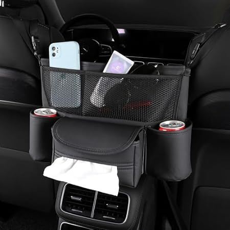 Car Purse Holder Between Seats Car Organizer, Leather Large Capacity Car Handbag Holder for Front Seat, Seat Back Net Ba