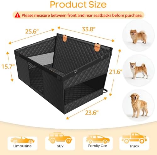 Large Dog Car Seat, Back Seat Extender for Dogs with Hard Bottom