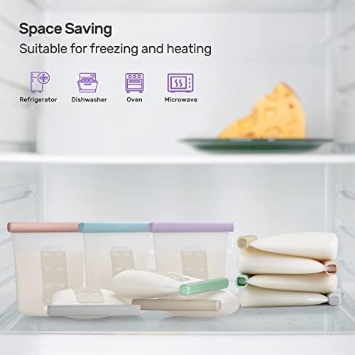 7 Pcs Silicone Breastmilk Storage Bags Reusable, 8oz/240ml Double Leak-Proof Breastmilk Freezer Bags, BPA Free Self-Standing Milk Bags for Breastfeeding, Baby Food Pouches