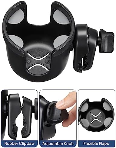 Wheelchair Cup Holder, Rollator Cup Holder, 4 Flexible Tabs with Hook Drink Holder for Walker, Scooter, Stroller, Mobility