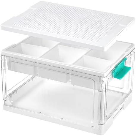 24 QT Clear Plastic Storage Box with Building Baseplate Lid,1 Pack