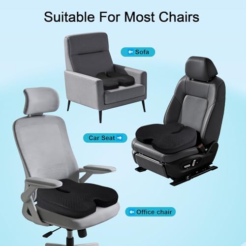 Car Seat Cushion - Premium Gel & Memory Foam Office Chair Cushions for Back,Sciatica,Coccyx,Tailbone Pain Relief, Driver Pillow for Auto, Gaming,Desk, Wheelchair,Truck (Black)