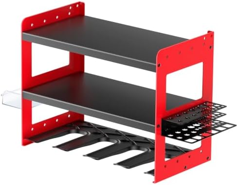 Power Tool Organizer with Charging Station, Wall Mounted 3-Tier Heavy Duty Garage Tool Organizer, 4 Cordless Drill Holders, Battery Storage Shelf, 150 lb Capacity