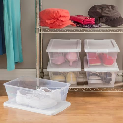 Storage Boxes, Stackable Clear Plastic Bins, 6 Quart, 12-Pack