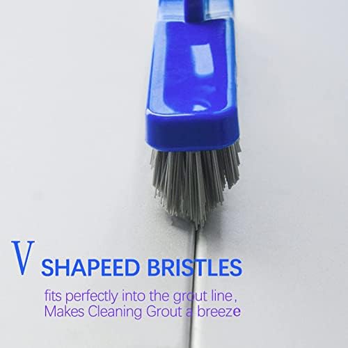 Grout Brush with Long Adjustable Handle, Swivel Scrub Brush, V-Shape Grout Line Scrubber with Stiff Bristle for Deep Cleaning Tile Grout, Shower, Kitchen, Hard-to-Reach Corners