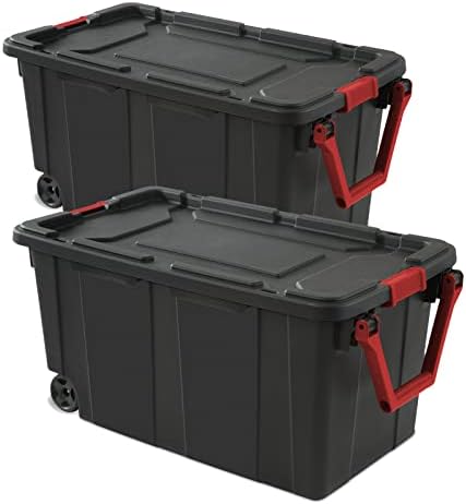 Storage Bins 40 Gallon Heavy-Duty Plastic Storage Bins, 2 Pack Container Totes with Durable Lid and Secure Latching Buckles, Stackable, Tough Storage Containers for Garage and Metal Rack Organizing