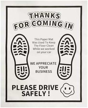 Disposable Paper Floor Mats for Cars 16" W x 20" H 100Pcs, White Waterproof Automotive Foot Pads, Vehicle Carpet Protector for Auto Detailing, Dealerships, Mechanics & Car Shops