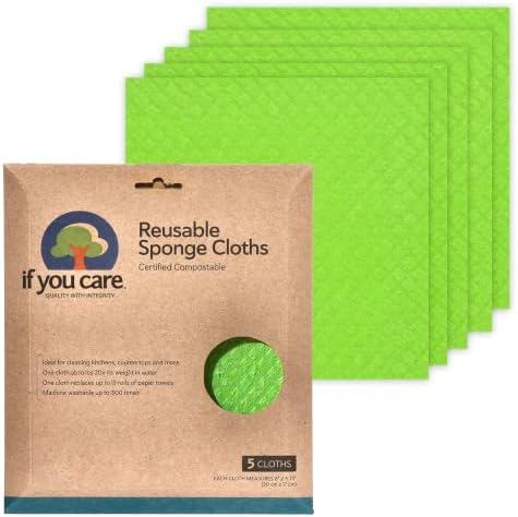 Sponge Cloths – 5 Count – 100% Natural Cleaning Rags for Kitchen, Bathroom, Home Countertop Surfaces – Absorbent, Reusable, Machine Washable, Compostable (Pack of 3)