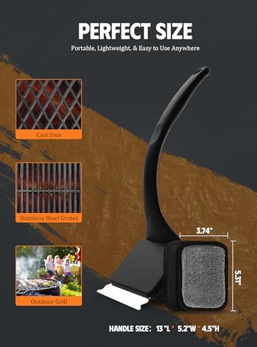 Grill Brush Bristle Free, Grill Cleaner Brush with 5 BBQ Replacement Head for Cast Iron, Stainless Steel Grates, Safe Grill Scraper Outdoor BBQ Grill, Black