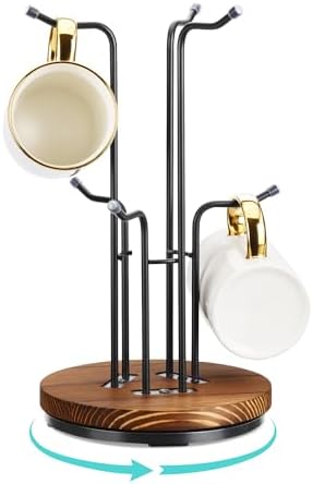 360° Rotating Mug Tree, Coffee Mug Holder for Large Cups, 6 Hooks