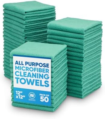 12" x 12" Cleaning Cloths (50 Pack) - Reusable Towels, Wash Rags, Dust Cloth, All-Purpose: Kitchen, Dish, Cars, Shop, Glass (Green)