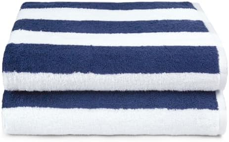 100% Cotton Soft & Absorbent Beach Towels, Cabana Stripe, Fast Drying, Machine Washable, Large 30 in x 60 in, Navy Blue, 4-Pack