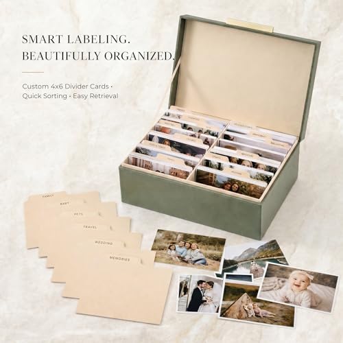 Decorative Photo Storage Box - PU Leather Organizer for 1200 4x6 Photos