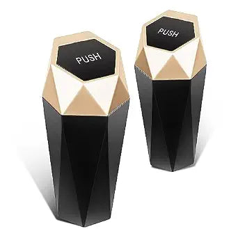 DNA Motoring 2PCS Mini Car Auto Trash Can with Removable Lid, Leakproof Mini Garbage Bin for Automotive Home Office,Blac