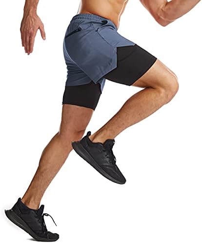 Mens 2 in 1 Running Shorts Workout Gym Athletic Shorts with Liner