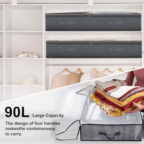 4 Pack Under Bed Storage, 95L Foldable Closet Containers Organizers