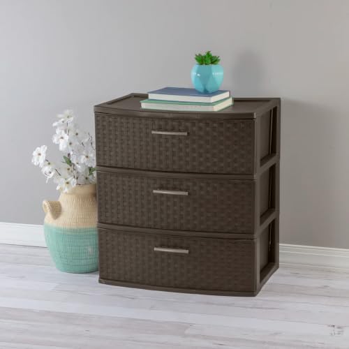 Wide 3 Drawer Weave Tower, Home Organizer, Espresso