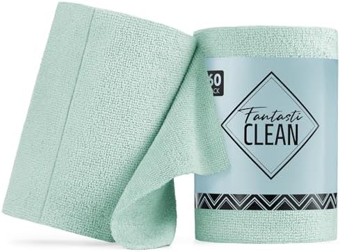 Microfiber Cleaning Cloth Roll, 60 Pack, 8" x 8", Mint Green