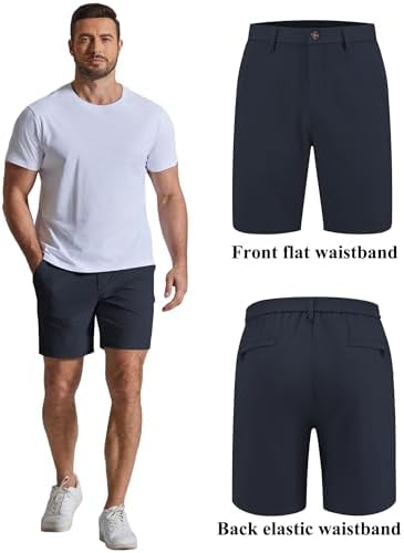 Men Casual Shorts 7" Stretch Quick Dry Golf Shorts with 4 Pockets