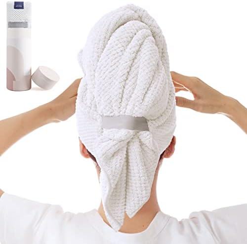 Large Microfiber Hair Towel Wrap for Women, Anti Frizz Drying Towel, Fast Dry Turban Wet Hair, Long, Thick, Curly Super Absorbent Soft Towels - White